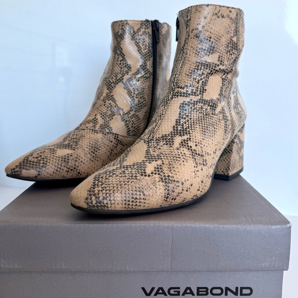 Vagabond Beige Snake Print Ankle Boots